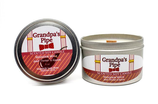 Pipe Tobacco Wooden Wick Soy CandleThe nostalgic aroma of leafy cherry pipe tobacco that your grand pappy used to smoke. The combination of smooth cherry and green tobacco is a most unexpected delight and soul-soothing. Size: 6.0 oz More Info: Pipe Tobacco Wooden Wick Soy Candle Animal Cruelty Free Paraben Free Phthalate Free Petrolatum Free