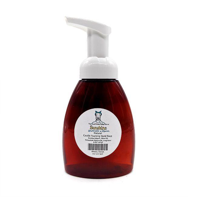 Sunshine Castile Foaming Hand SoapLitsea Essential Oil, which is a bright citrus scent. More Info: Animal Cruelty-Free Paraben Free Phthalate Free Petrolatum Free <br><br><strong>Fragrance Notes:</strong> Bright Lemon Lather with water. Clean. Rinse and Enjoy. External use only. Idea Center: Baths, Gift Bags, Stocking Stuffers, One for every sink in the house.